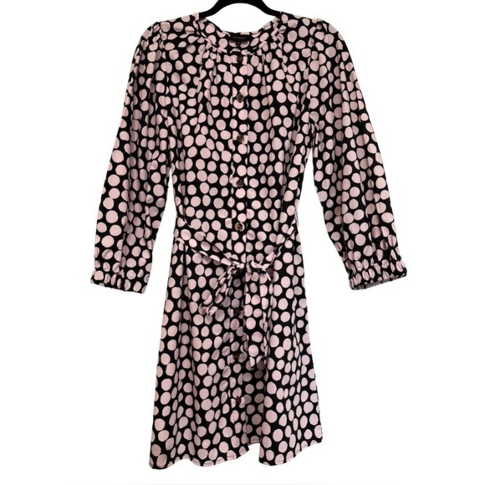 Who What Wear Navy Blue & Light Pink Polka Dot Dress Size Medium